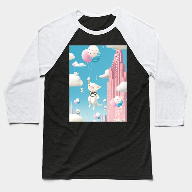 Cats with Balloons Baseball T-Shirt by zkozkohi